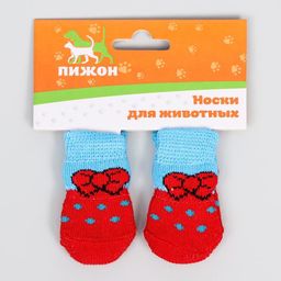 Носки нескользящие Бантик, размер S (2,5/3,5 * 6 см), набор 4 шт, красно-голубые 119168 - Пижон фото 2