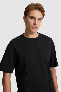 Erkek Siyah Comfort Fit Bisiklet Yaka Ti__rt