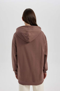 Плотный свитшот-туника с капюшоном и вышивкой обычного кроя - Defacto фото 5