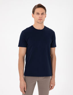 Lacivert %100 Pamuk Slim Fit Bisiklet Yaka Basic Ti__rt