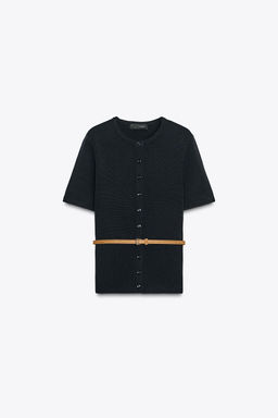 SHORT SLEEVE BELTED CARDIGAN