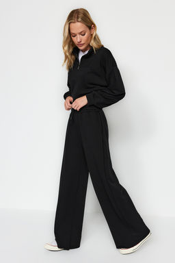 Siyah Kal?n Extra Wide Leg Yuksek Bel Orme Esofman Alt? Pantolon TWOAW24EA00043 - Trendyolmilla фото 2