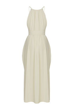 Bej Dokuma Buzgulu Maxi Plaj Elbise TBESS25EL00086