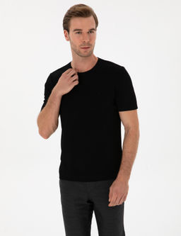 Siyah Slim Fit Bisiklet Yaka Triko T-shirt