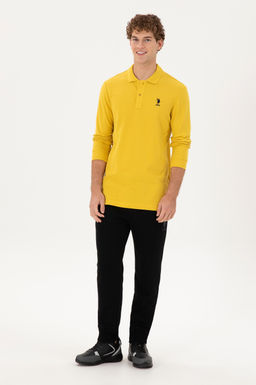 Мужской классический крой с воротником-поло темно-желтый базовый свитшот - U.s. polo assn фото 4