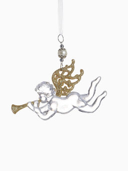 Цена за 2 шт. Ёлочная игрушка Зимнее волшебство. Ангел с трубой, 148 см, прозрачно-золотой фото 10