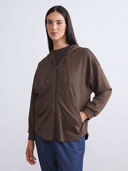 Kap??onlu Oversize Kad?n Fermuarl? Sweatshirt