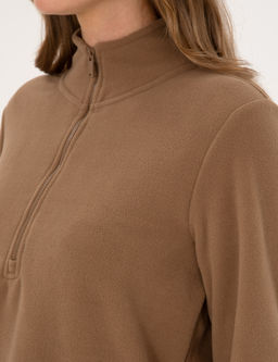 Camel Comfort Fit Fermuarl_ Polar Sweatshirt