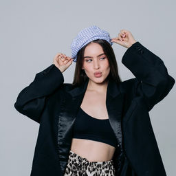 Берет в клетку, голубой, р-р 56 см