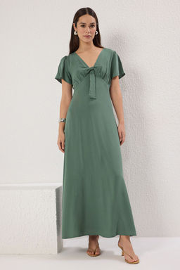 Haki Duz Kesim Fiyonklu Maxi Dokuma Elbise TWOSS25EL00584