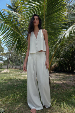 PANTAL?N ANCHO PINZAS / Blanco roto