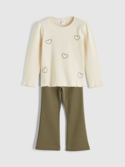 Kalp Bask?l? K?z ?ocuk Bluz ve Tayt Pantolon