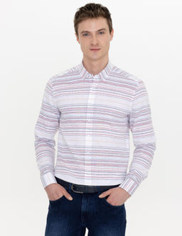 Красная зауженная рубашка с длинным рукавом