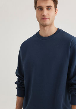 Bisiklet Yaka Lacivert Basic Sweatshirt - Mavi фото 2