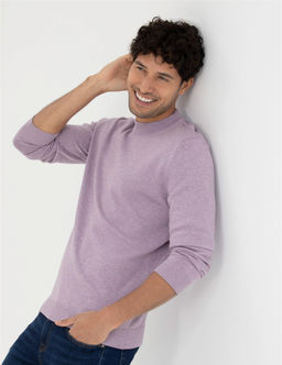 Koyu Lila Slim Fit Yar_m Bal_k__ Yaka Basic Triko Kazak