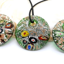 Кулон круглый из муранского стекла 50мм цв.зеленый