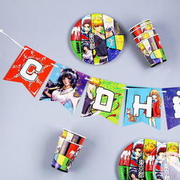 Набор бумажной посуды Аниме: 6 тарелок, 1 гирлянда, 6 стаканов