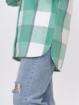 930 Туника-Рубашка "Клетка салатовая"
