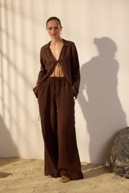 Bej %100 Keten Beli Lastikli Yuksek Bel Ekstra Wide Leg Pantolon TWOSS24JE00251 - Trendyolmilla фото 15