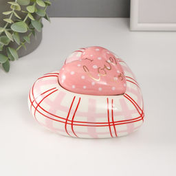 Шкатулка для украшений Розовое сердце в горошек, в клеточку, керамика, 15.7?15.3?8.2 см