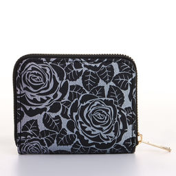 Кошелёк женский на молнии 11?2.5?9 см, с цветочным принтом, чёрный
