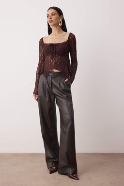 Bordo Kare Yaka Dantel Party Bluz TPRAW26BZ00070 - Trendyolmilla фото 2