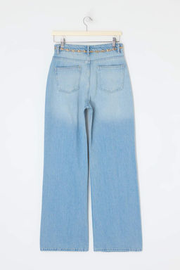 Mavi Kemerli %100 Pamuk Zincir Kemer Detayl? Yuksek Bel Wide Leg Jeans TWOSS26JE00233 - Trendyolmilla фото 2