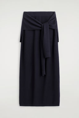 FALDA MIDI DE LANA MERINO CON LAZADA EN LA CINTURA