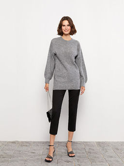 Bisiklet Yaka D?z Uzun Kollu Kad?n Triko Tunik