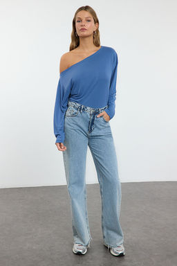 Antrasit Modall? More Sustainable Kay?k Yaka Relaxed/Rahat Kesim Orme Bluz TWOAW25BZ00282 - Trendyolmilla фото 2