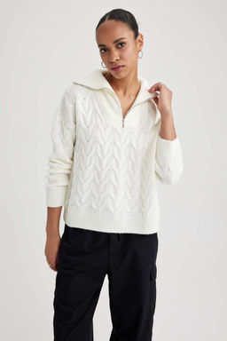 Свитер оверсайз с воротником-молнией - Defacto фото 3