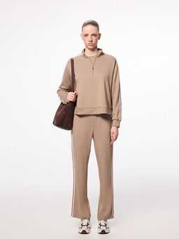 Dik Yaka ?erit Detayl? Kad?n Fermuarl? Sweatshirt