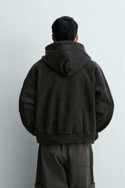 SUDADERA LAVADA CREMALLERA CAPUCHA / Gris oscuro - Zara фото 3