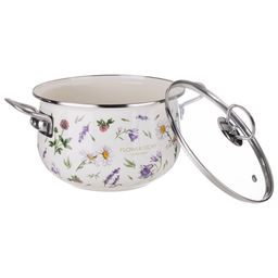 КАСТРЮЛЯ AGNESS ЭМАЛИРОВАННАЯ СО СТЕКЛЯННОЙ КРЫШКОЙ СЕРИЯ FLOWER STORY, 3,8 Л ДИА. 22СМ  фото 3