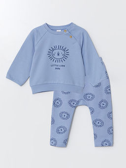 Bisiklet Yaka Bask?l? Erkek Bebek H?rka ve Pantolon 2li