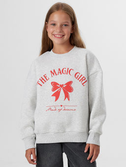 Свитшот для девочек серый с надписью The magic girl
