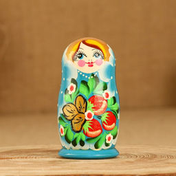 Матрёшка «Земляничка», голубое платье, 3 кукольная, 10-12 см