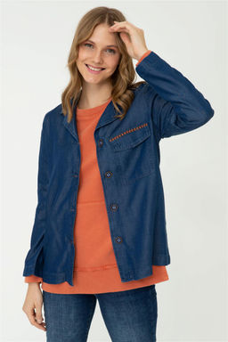 Женская темно-синяя джинсовая рубашка