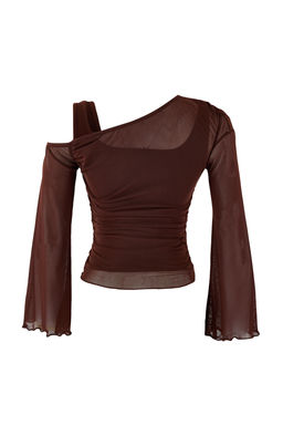 Haki Fitted/Vucuda Oturan Asimetrik Yaka Cift Gorunumlu Buzgulu Tul Orme Bluz TWOSS26BZ00071 - Trendyolmilla фото 10