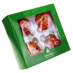 Елочная игрушка шар стеклянная Боярушка д6см, ручная художественная роспись, подарочная упаковка, набор 4шт (Россия) - Домашняя мода фото 5