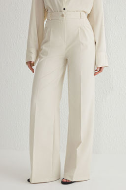 Ekru Pilili Wide Leg/Genis Paca Dokuma Pantolon TWOAW25PL00109 Palazzo