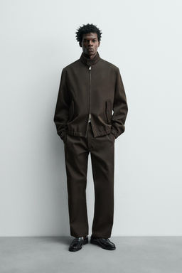 WOOL/COTTON TEXTURED TROUSERS