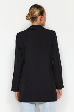 Siyah Regular Astarl? Kruvaze Kapama Dokuma Blazer Ceket TWOSS20CE0059