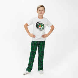 Пижама детская белая/зеленая клетка глаз 827п/1 (122, 64)