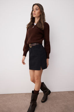 TRENDYOLMILLA Siyah More Sustainable Y?rtmacl? Yuksek Bel Mini Denim Etek TWOAW23ET00285  фото 2