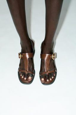 LEATHER BLOCK HEEL SANDALS - Zara фото 12