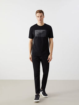 Bisiklet Yaka K?sa Kollu Bask?l? Penye Erkek Ti??rt