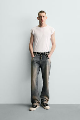 JEANS FLARE FIT LAVADO MANCHAS / Azul tinta