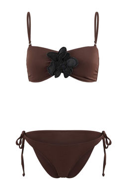 Kahverengi Straplez Kapl? Cicek Aplikeli Normal Bel Regular Bikini Tak?m? TBESS26BT00019