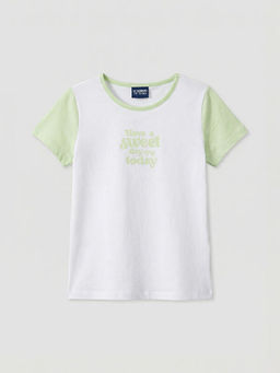 Bisiklet Yaka Bask?l? K?z ?ocuk Ti??rt